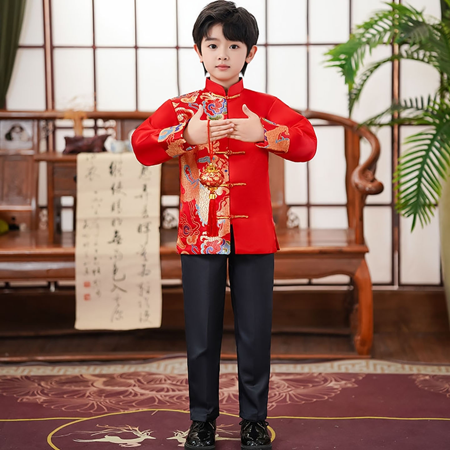儿童唐装中国风古装男童中山装图片