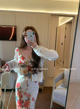 来来LLAI 恋夏海棠 温柔小女人碎花人丝吊带连衣裙女气质印花长裙