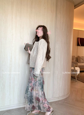 来来LLAI 油画玫瑰 气质大女主印花半身裙女高腰显瘦A字百褶裙