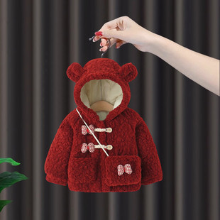 儿童棉衣女童冬装羊羔绒外套加绒加厚婴儿毛毛衣冬季宝宝棉服秋冬