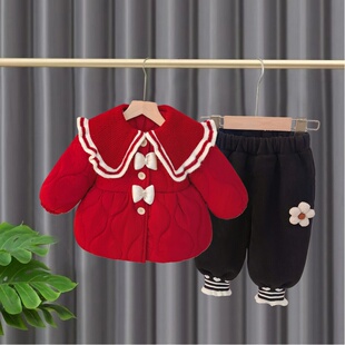 女童套装冬装2026新款儿童洋气时髦女宝宝冬季加绒加厚棉服两件套