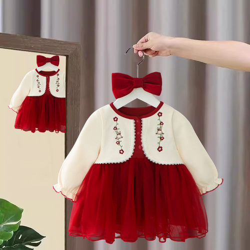 女童连衣裙春秋装红色童装