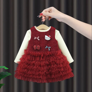 女童连衣裙秋冬装 洋气儿童加绒加厚公主裙周岁宝宝洋气两件套裙子