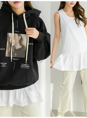 吊带背心女内搭宽松遮屁股背心裙卫衣打底神器白色百褶荷叶边下摆