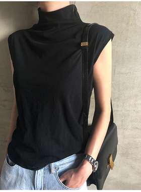 高领无袖背心打底手臂粗显瘦上衣微胖小衫夏外穿黑色吊带女内外搭