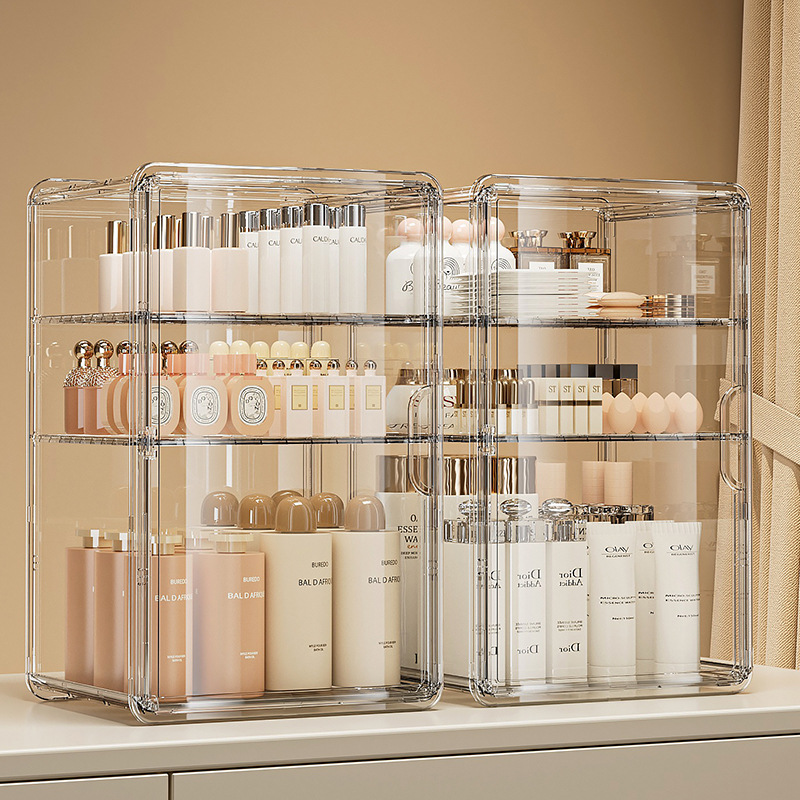 防尘化妆品收纳盒家用桌面透明梳妆台护肤品置物架大容量收纳整理