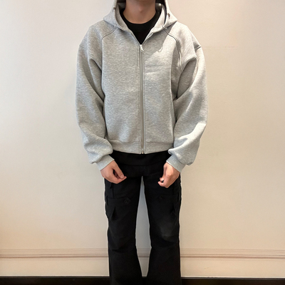 宽松基础纯色连帽拉链帽衫