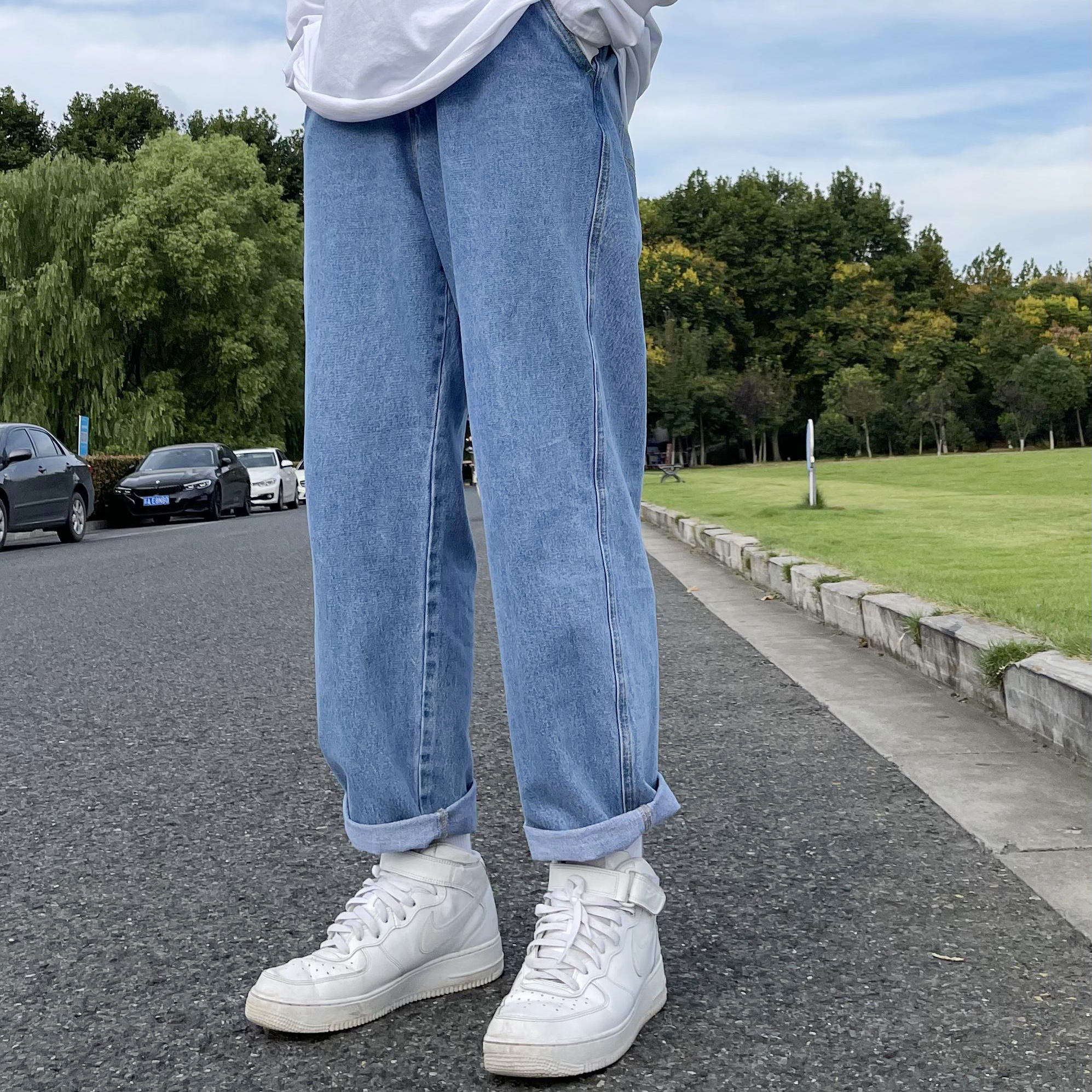 UNCLEBLUE水洗宽松阔腿牛仔裤