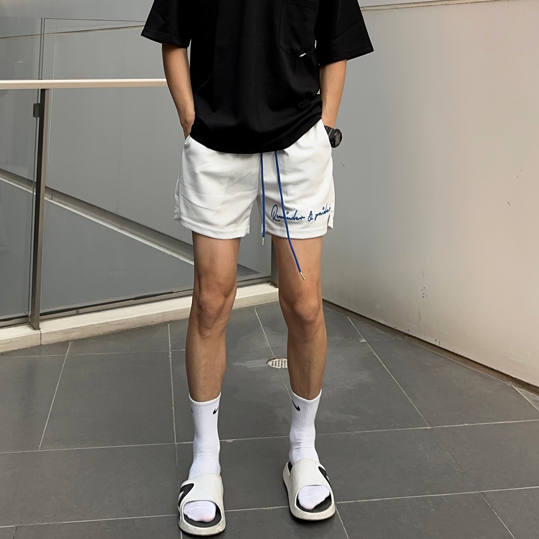 UNCLEBLUE 夏运动短裤复古街头裤休闲高街宽松潮牌美式篮球四分裤