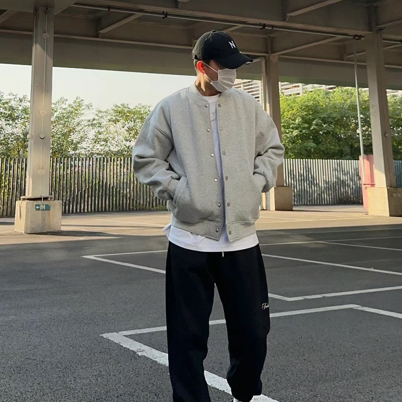 UNCLEBLUE无领秋冬宽松夹克