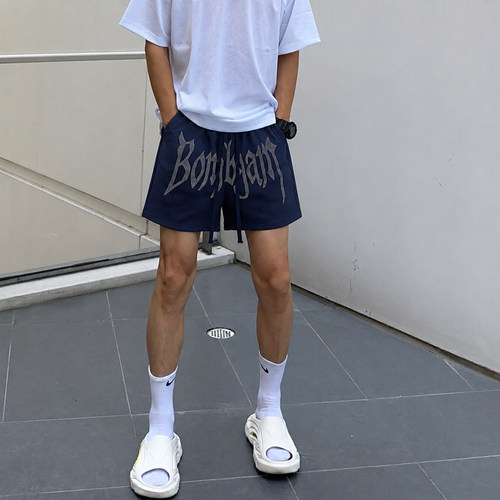 夏季美式烫钻五分休闲裤男