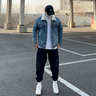 保暖夹克 24春新款 UNCLEBLUE 350克羊羔绒牛仔外套加绒加厚男装