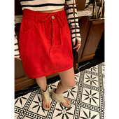 红色短裙新款 牛仔裙半身裙女夏季 2025新款 今屿花花 a字高腰工装