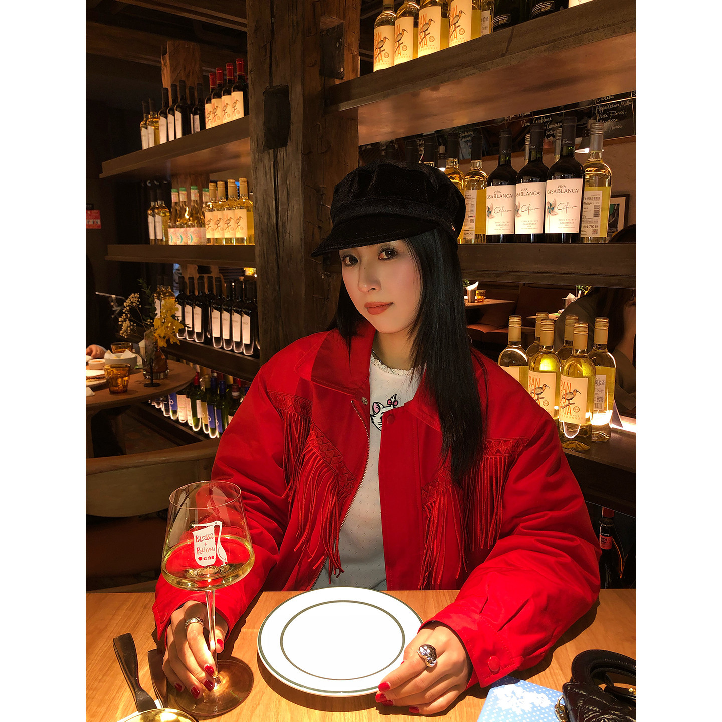 今屿花花 棉服女款2025新款冬设计感流苏夹棉外套小个子红色棉衣