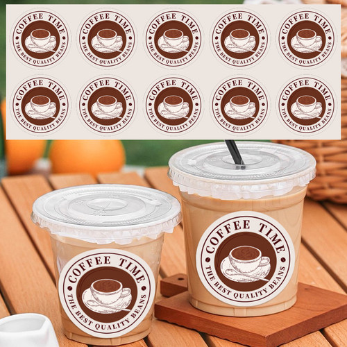 100贴/包简约咖啡杯贴纸摆摊饮品装饰贴圆形封口贴包装密封不干胶
