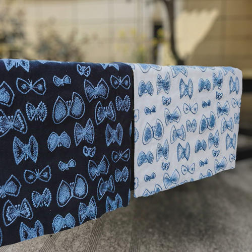 蝴蝶图案花布棉麻diy手工刺绣绣花布料服装面料衣服包包布