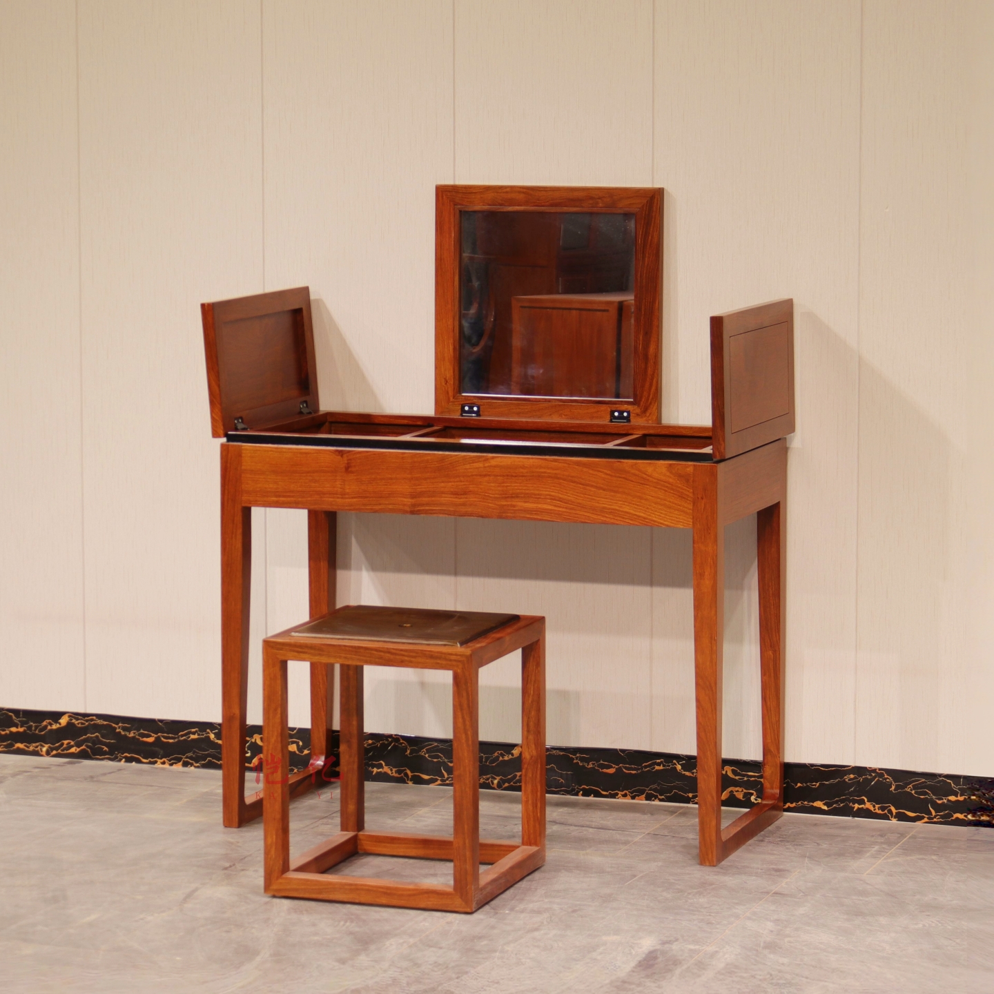 刺猬紫檀梳妆台新中式红木多功能化妆桌花梨木翻盖化妆桌小书桌