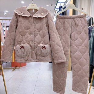 安之伴睡衣女冬季新品三层加厚保暖玉狐绒夹棉甜美可爱少女家居服