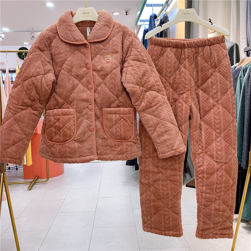 安之伴女珊瑚绒夹棉加厚保暖睡衣