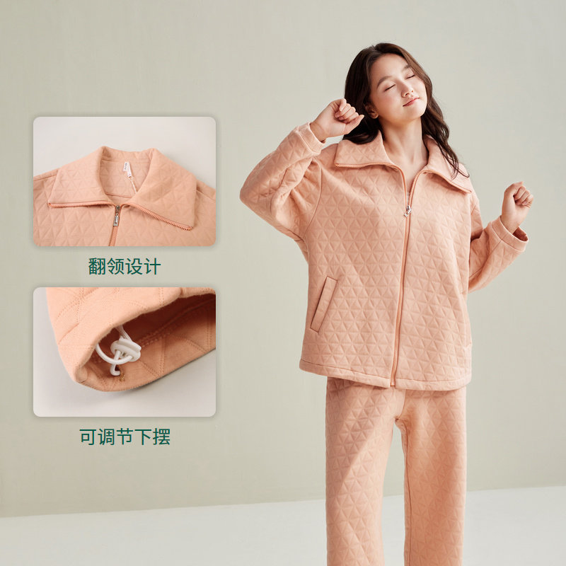 安之伴情侣女士睡衣秋冬季新品空气夹层棉保暖纯棉拉链男士可外穿