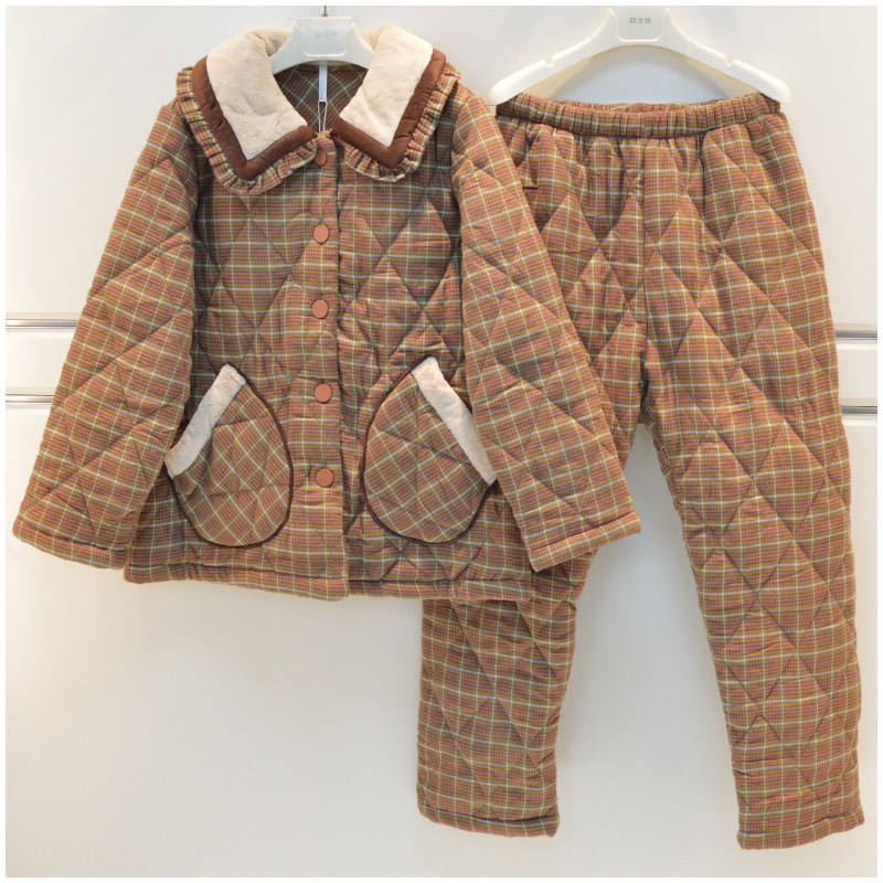 妮可雅女士睡衣冬季新品纯棉梭织磨毛夹棉加厚保暖时尚减龄家居服