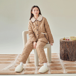 安之伴睡衣女冬季新款三层加厚纯棉梭织磨毛夹棉甜美减龄家居服套