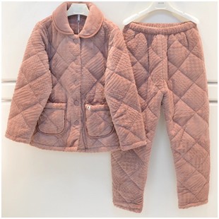 安之伴睡衣女冬季新品三层加厚珊瑚绒剪花牛奶绒夹棉保暖家居服套