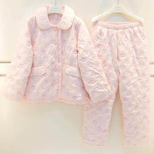 安之伴睡衣女冬季新品纯棉水洗棉夹棉加厚甜美可爱少女棉袄家居服