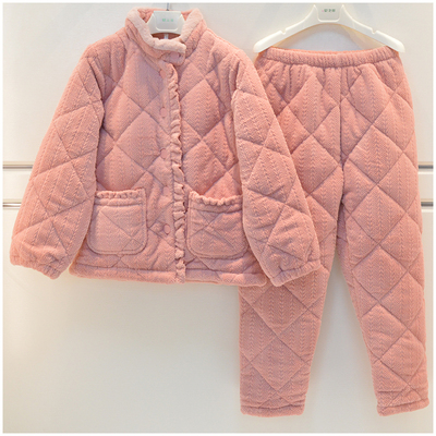 安之伴女珊瑚绒剪花夹棉保暖睡衣