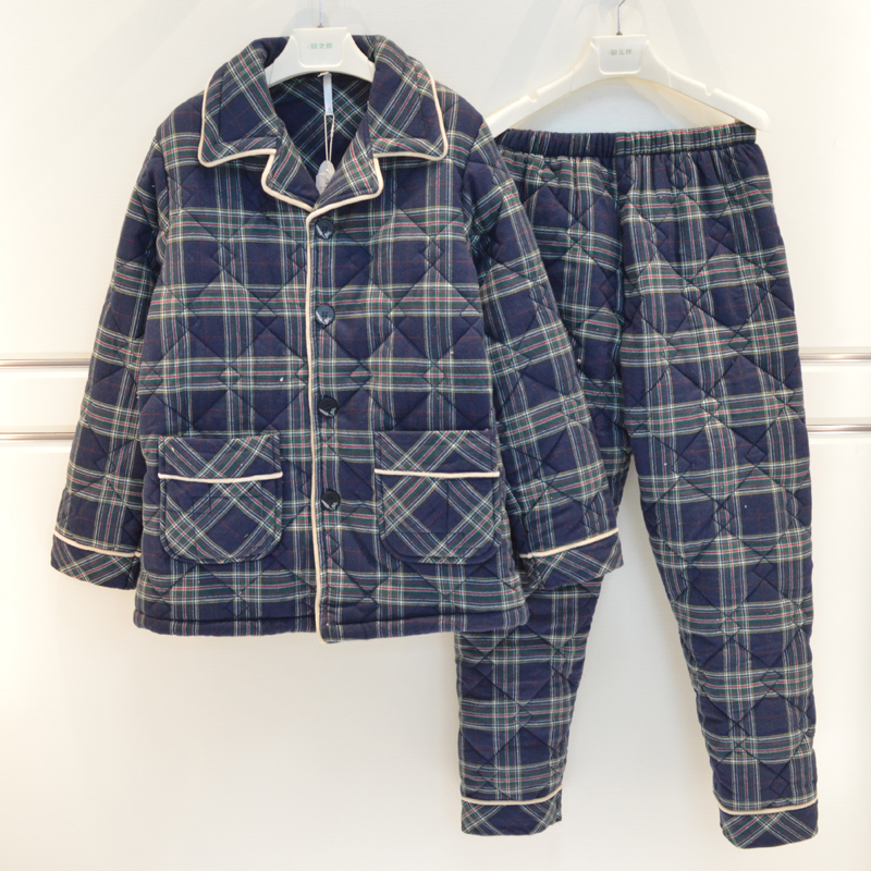 安之伴冬季新品三层加厚保暖梭织纯棉磨毛夹棉男睡衣家居服棉袄套