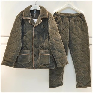 安之伴帅气男睡衣2024冬季新品三层加厚雪尔绒夹棉高档保暖家居服