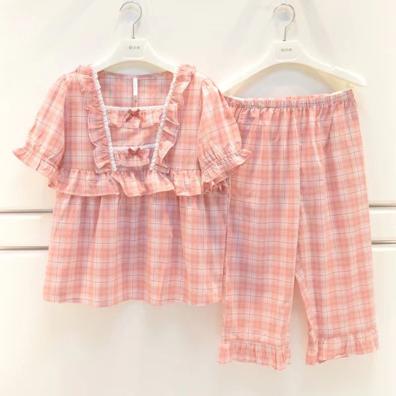 安之伴甜美少女减龄女睡衣夏季新品梭织纯棉公主风短袖七分裤套装,女士内衣/男士内衣/家居服,睡衣/家居服套装,淘宝优惠券,粉丝福利购,淘宝优惠卷