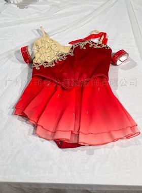 红色渐变色分体爱神丘比特变奏芭蕾比赛演出服定制女童
