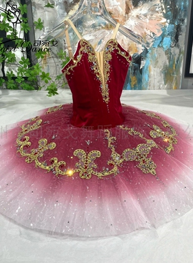 红色艾斯米拉达变奏芭蕾舞TUTU裙GDC比赛演出服进口纱渐变色女童