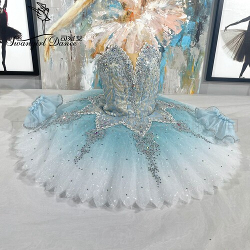 蓝青色芭蕾演出服TUTU纱裙高档定制蓝鸟变奏福布斯比赛蓬蓬裙女童