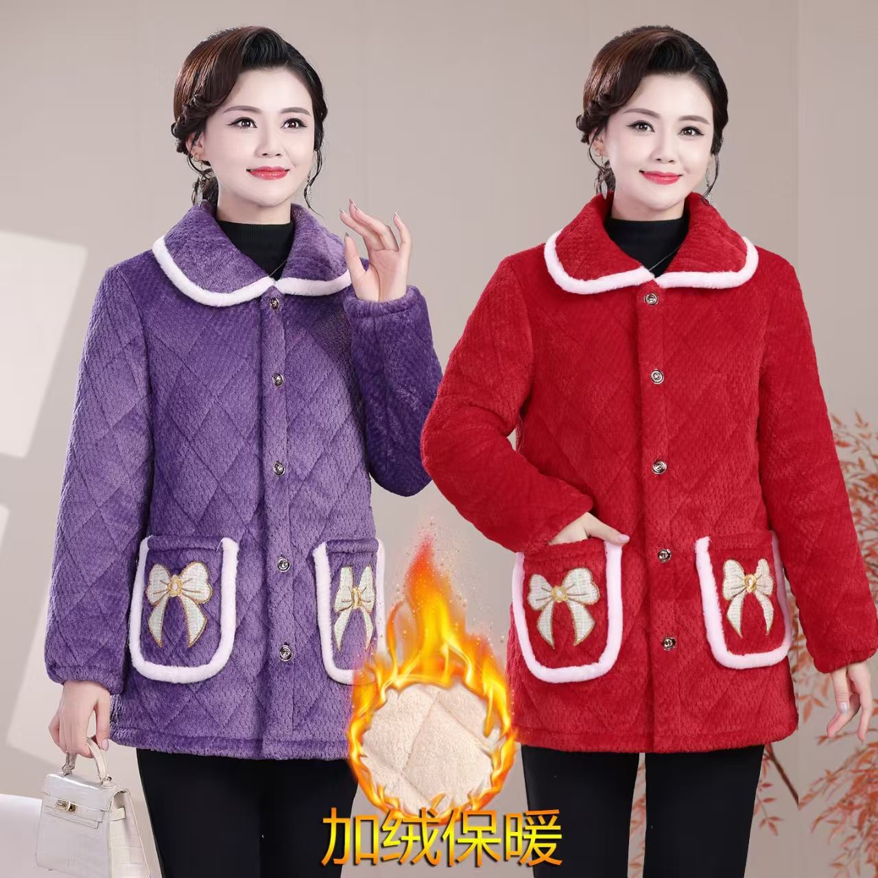 加厚加绒棉服女冬季新款妈妈装