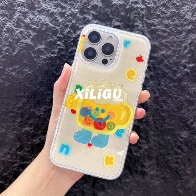 ins英文笑脸亮面防摔iPhone壳