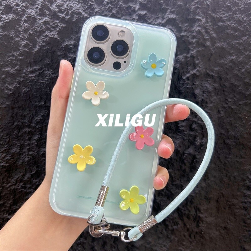 薄荷绿泫雅小花亮面防摔手机壳