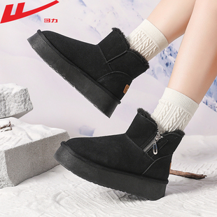 回力雪地靴女鞋加绒加厚2024冬季新款保暖东北松糕厚底时尚短筒鞋