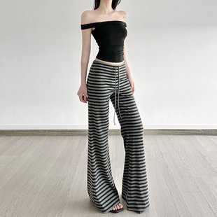 系带高腰百搭直筒卫裤 MSYOUCAN 居家cleanfit条纹休闲针织遛弯裤