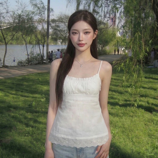 MSYOUCAN 日系田园风清新纯白方领吊带娃娃衫休闲纯欲宽松上衣女