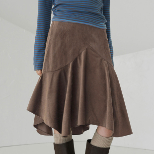 MSYOUCAN 设计感不规则半身裙简约百搭复古中长裙潮 古早街头个性