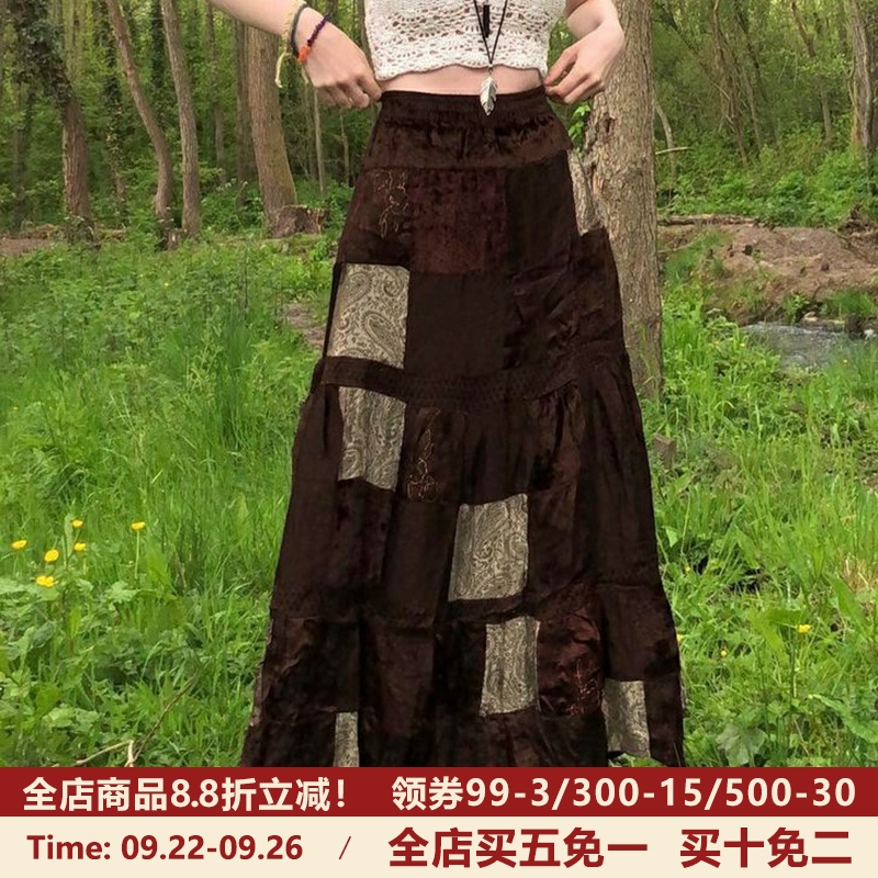 破烂古着图腾印花vintage半身裙