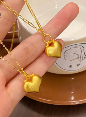 沙金999古法鎏饱满爱心项
