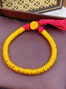 金店同款沙锤纹盘缠红绳手