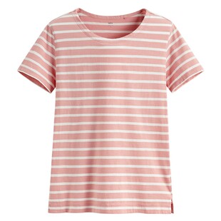 lativ 诚衣 竹节棉条纹短袖T恤-女