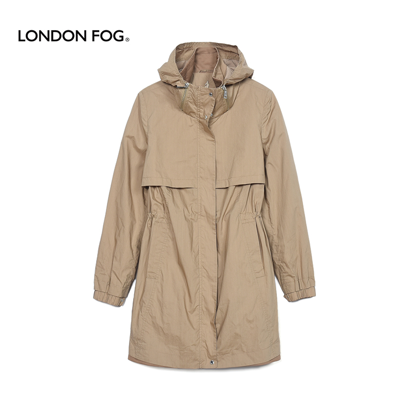 LONDON FOG/伦敦雾秋季轻薄全棉连帽风衣女外套中长宽松休闲上衣
