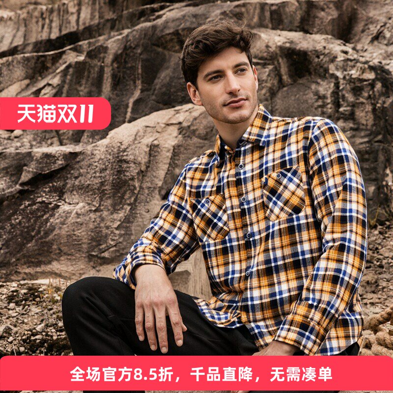 MCS休闲衬衣做旧格纹长袖衬衫男