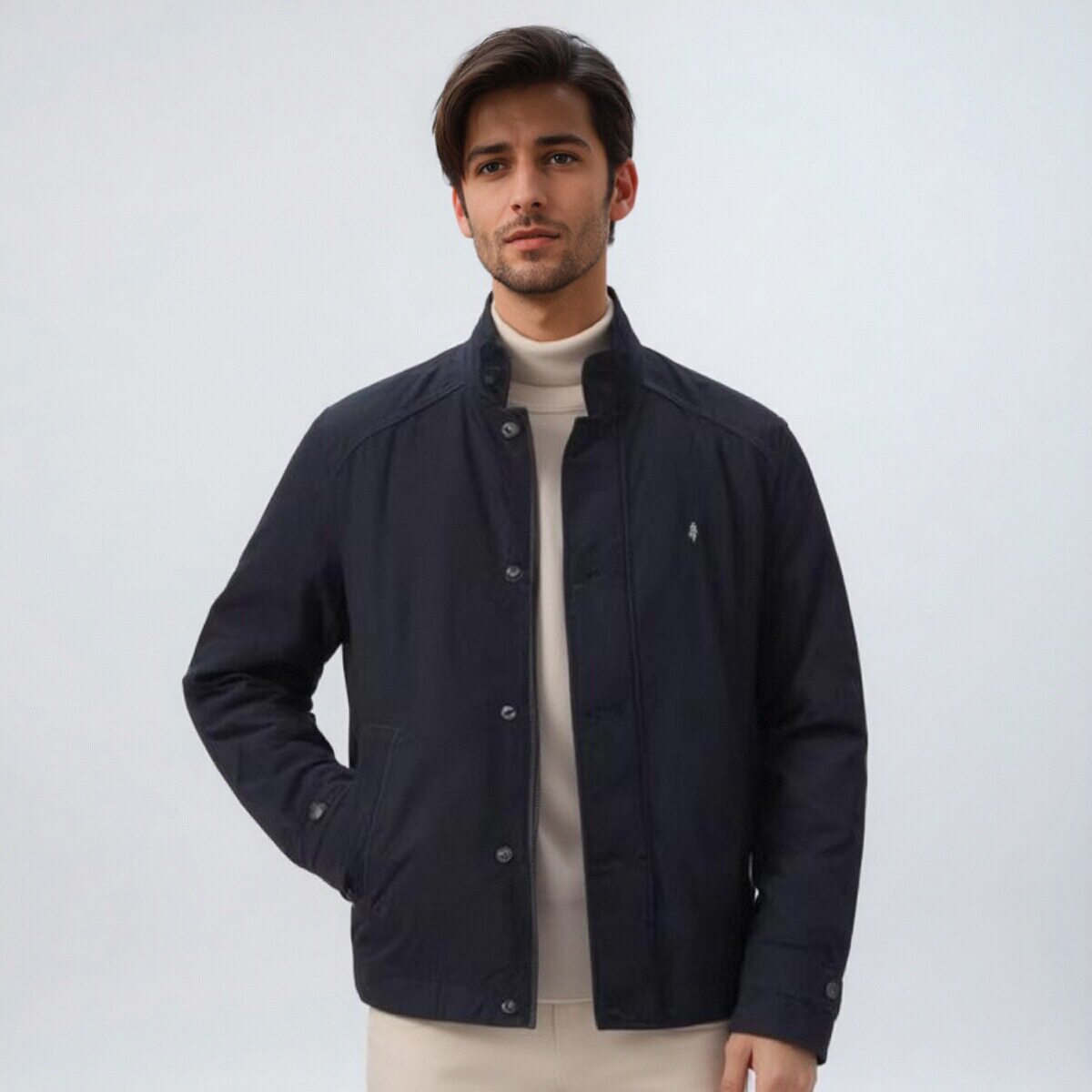 MCS立领夹棉夹克大码美式休闲复古做旧纯色男士外套秋冬棉衣男装