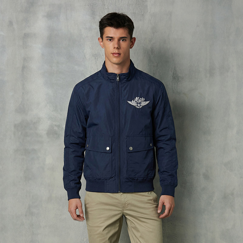 MCS万宝路男装美式立领夹克男春季薄款休闲百搭中年外套男机车风